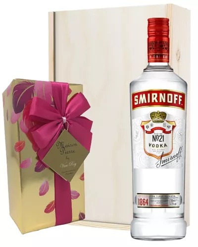 SmirnoffRedLabelVodkaandChocolatesGiftSetinWoodenBox