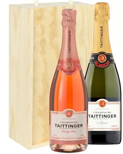 TaittingerAndTaittingerRoseTwoBottleChampagneGiftinWoodenBox