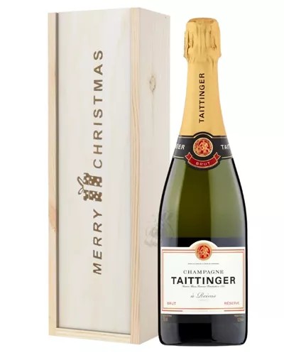 TaittingerBrutChampagneSingleBottleChristmasGiftInWoodenBox