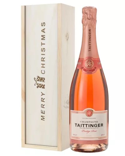 TaittingerRoseChampagneSingleBottleChristmasGiftInWoodenBox