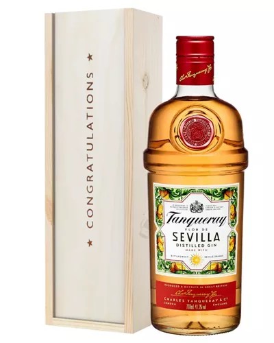 TanqueraySevillaGinCongratulationsGiftInWoodenBox