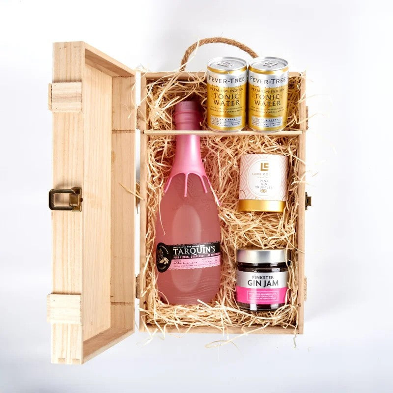 Tarquin’sPinkLemon,Grapefruit&PeppercornGin&LuxuryNibblesWoodenGiftBoxSet