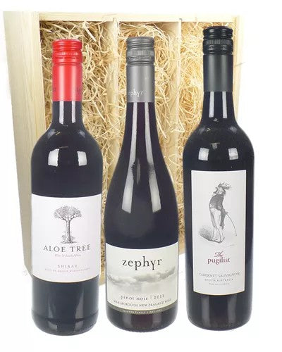 Tri-NationRedThreeBottleWineGiftinWoodenBox