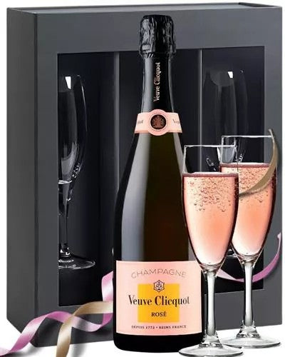 VeuveClicquotRoseChampagneGiftSetWithFluteGlasses